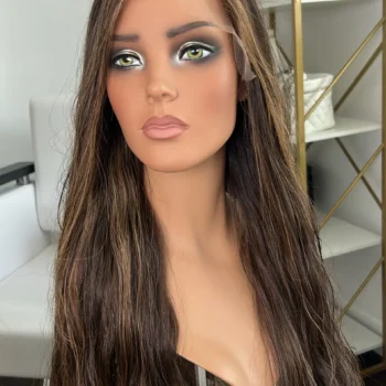 glueless lace top long dark brown wig