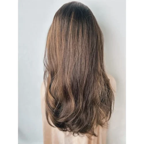 Long brown wavy hair from behind.