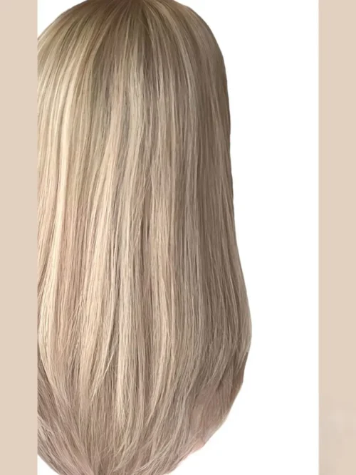 Blonde bob wig, back view.