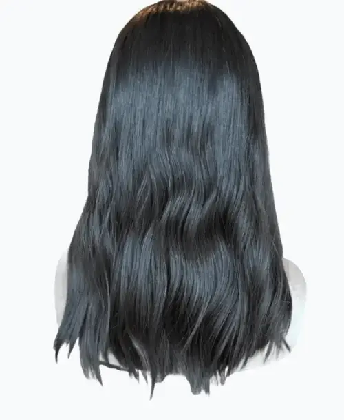 Black wavy bob wig, rear view.