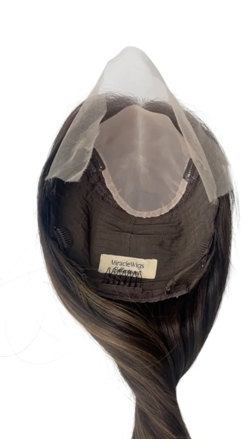 Brown ombre clip-in hairpiece inside view.