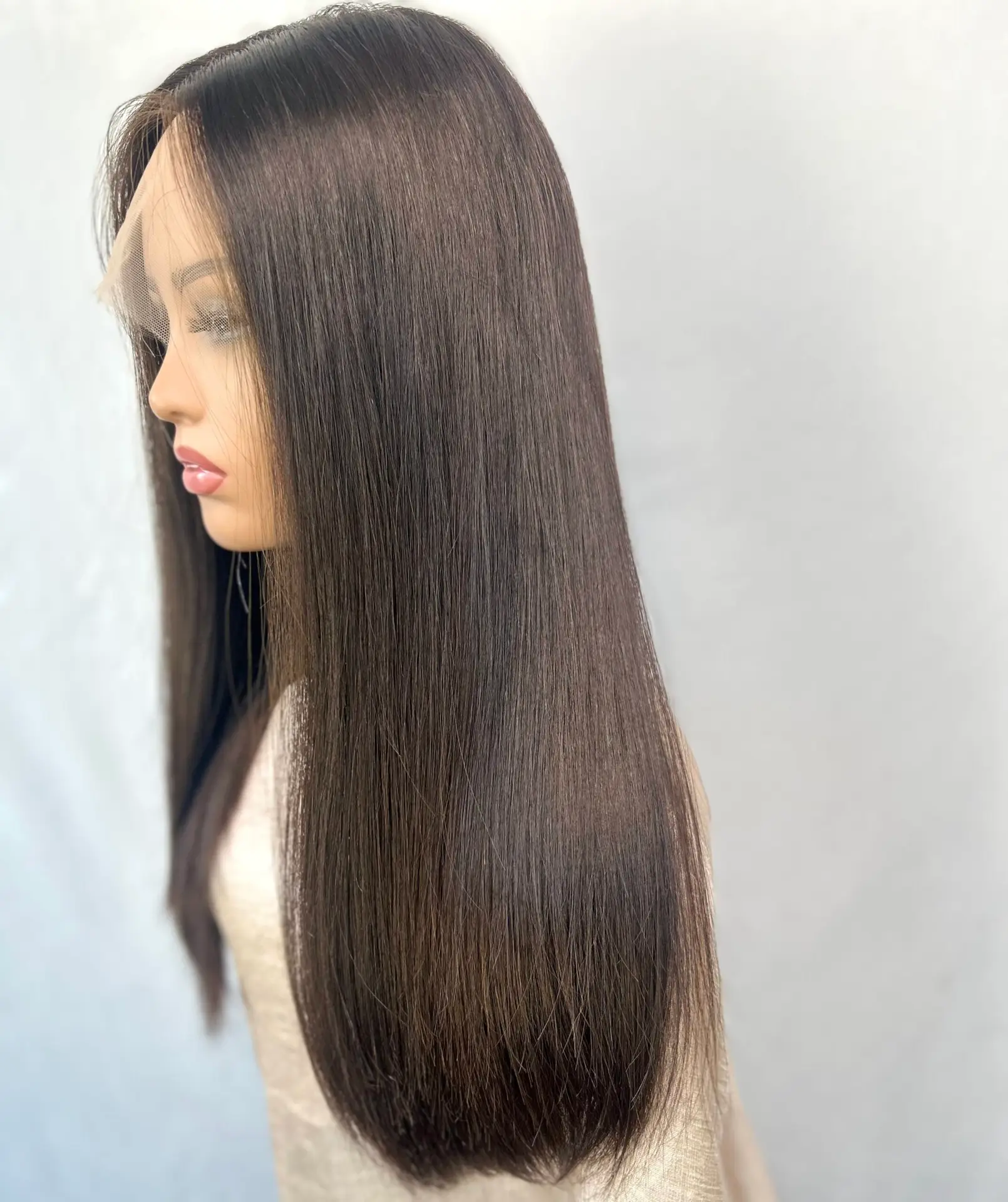 virgin hair dark brown wig