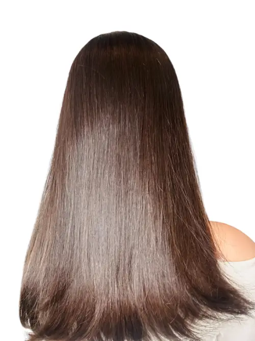 Long, straight brown hair from behind.