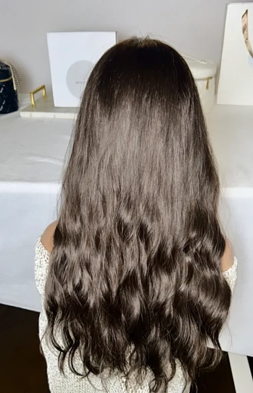 Long brown wavy hair wig.