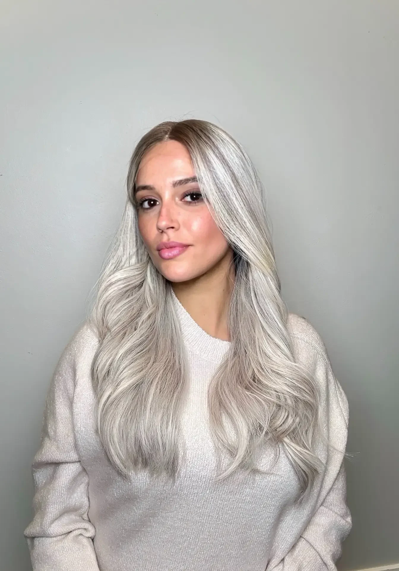 Woman with long, silver-blonde hair.