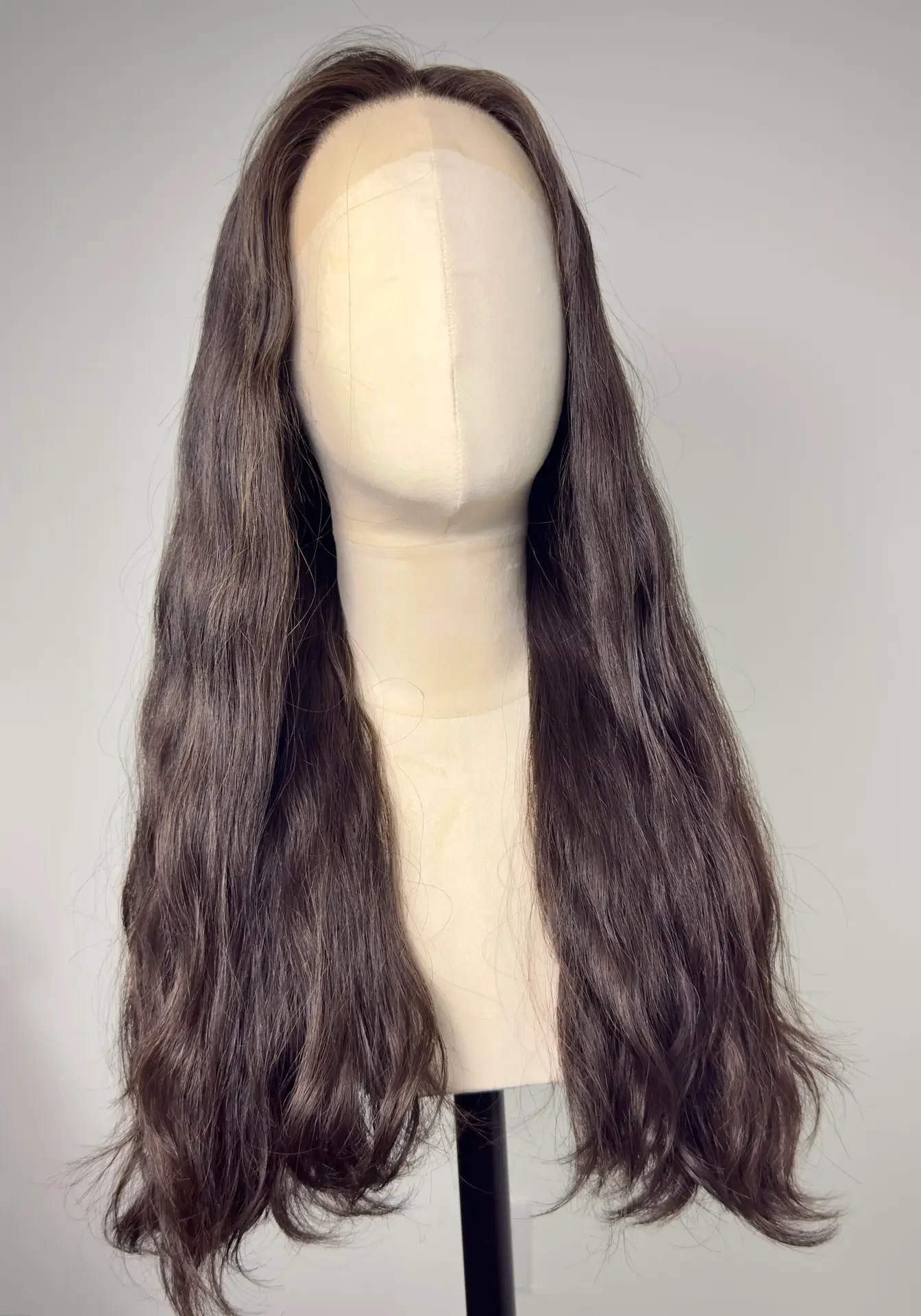 picture of air dried long wavy virgin dark brown wig